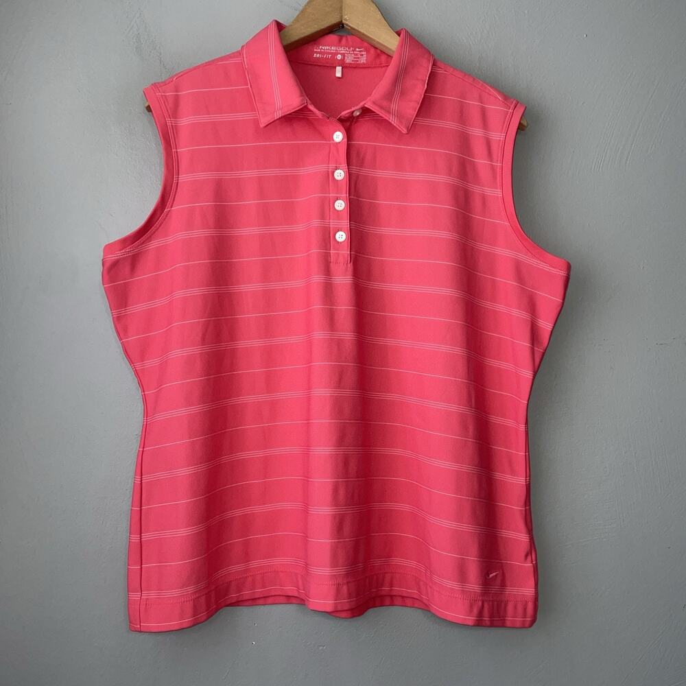 Nike Golf Sleeveless Polo Shirt Women Size XL Pink Sporty Preppy Tennis Dri Fit
